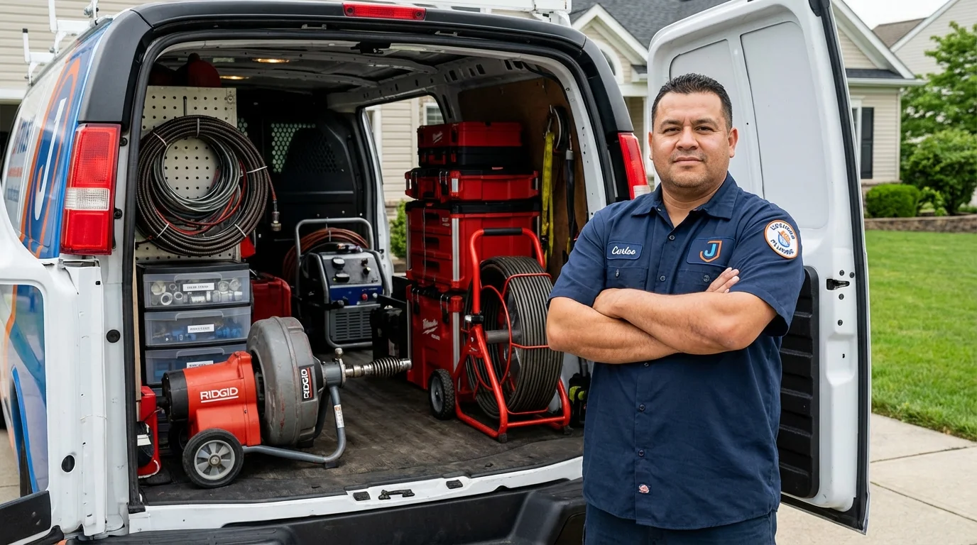 Professional drain cleaning equipment and Johns Plumbing LLC plumber in Ellwood City