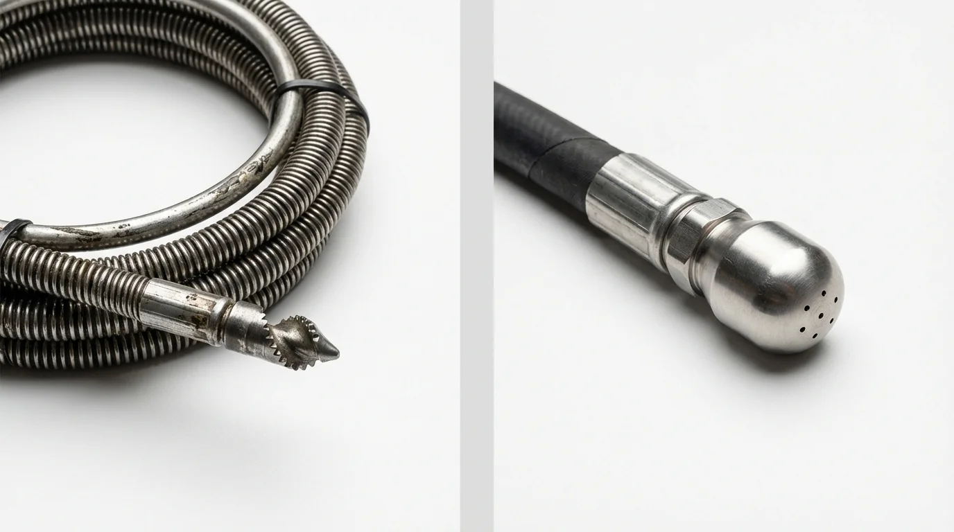 Drain snake cable and hydro jetting nozzle used for drain cleaning in Ellwood City, PA