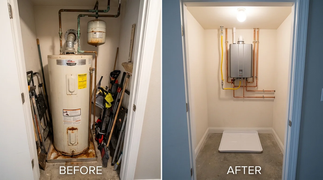 Tank water heater versus wall-mounted tankless unit comparison for Ellwood City, PA homeowners